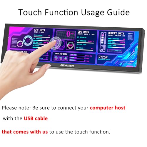Image of 8.8 Inch Small Touchscreen Monitor, PC Temperature Display 1920x480, 60Hz HDMI PC Sensor Panel Display, IPS Mini Screen for Raspberry Pi, AIDA64 CPU RAM Data Temperature Monitor for ARGB Computer Case