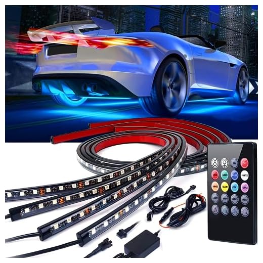 Car Underglow Lights,EJ's SUPER CAR Underglow Underbody System Neon Strip Lights Kit,8 Color Neon Accent Lights Strip,Sound Active Function and Wireless Remote Control 5050 SMD LED Light Strips
