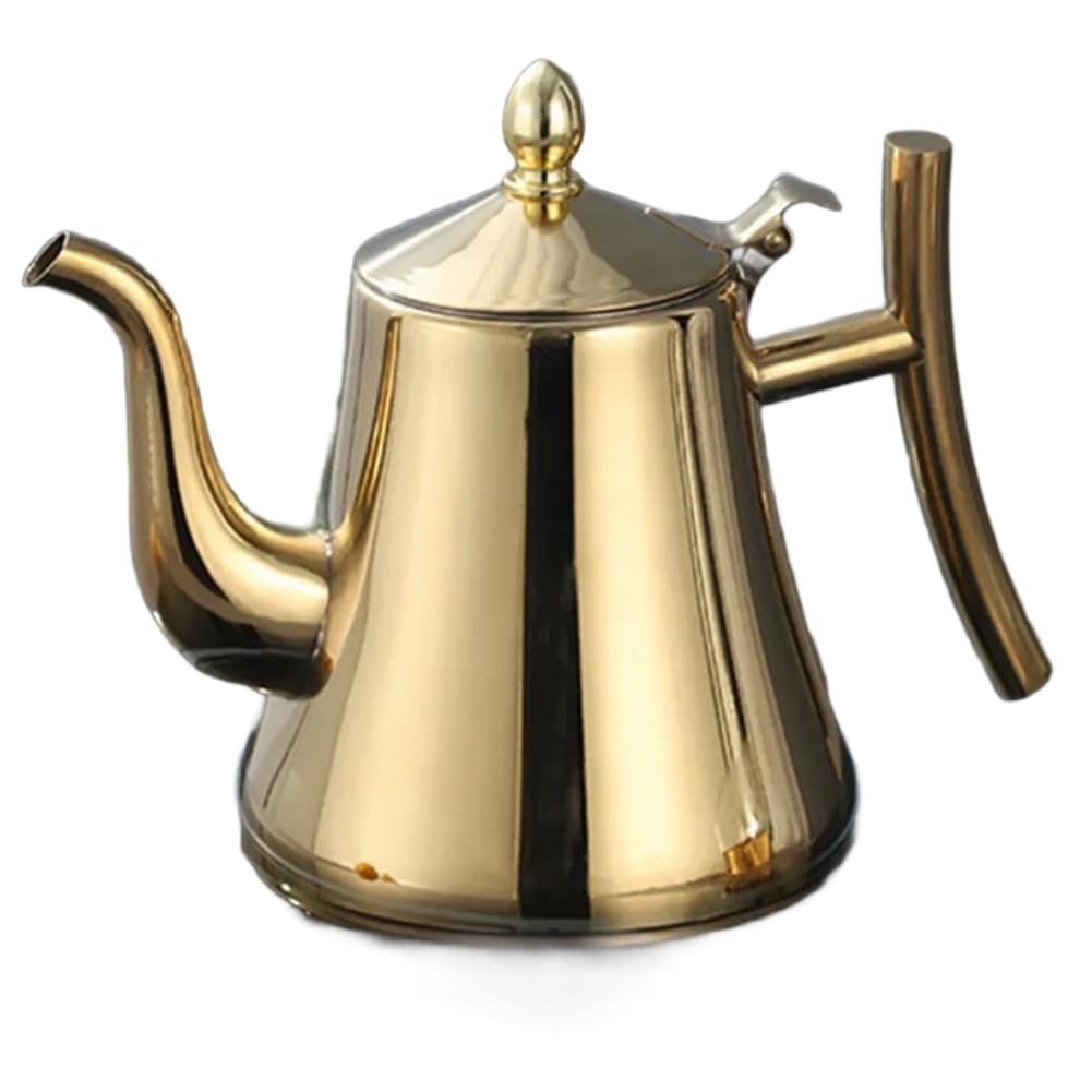 CTRLZS Stainless Steel Water Kettle Tea Pot with Filter Thicker for Hotel Restaurant Induction Cooker Coffee Kettle Gold 1L