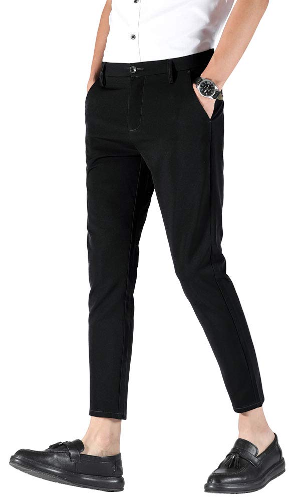 Plaid Plain Mens Stretch Skinny Fit Casual Business Pants Ankle Dress Pants
