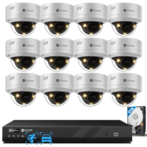 4COVR 16 Channel Security Camera System Businesses, 4K 16CH NVR & 4TB HDD, 12X 5MP IK10 Dome PoE IP Cameras IP67 Outdoor, Smart Color Night Vision, 2-Way Audio, Person/Vehicle Detection, LY5