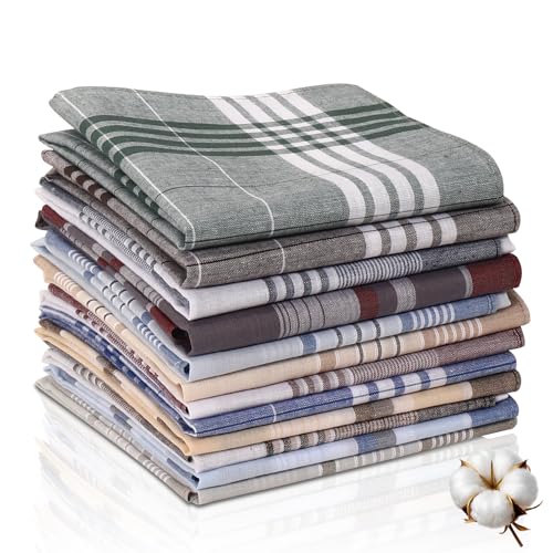 ARKBAODAN 12 pack Men's Handkerchiefs 100% Cotton 16 inch Large Mens Pocket Square Handkerchief with...