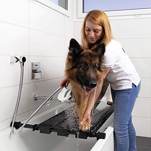 Skund DogShower - Aus Aluminium - Hundedusche für Ihre Badewanne zur optimalen Pflege Ihres Hundes Hundehygiene - Hundepflege - platzsparend (XL)