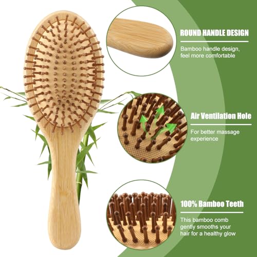 Atliberswo 2 Stück Natur-Haarbürste aus Bambus, bestehend aus zwei haarbürste, geeignet für Männer, Frauen und Kinder. Mit natürlichem Holz und Bambusnadeln für die Haarpflege (1*rund+1*Quadrat)