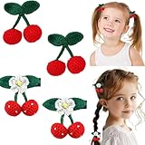 4 Pcs Handmade Crochet Cherry Hair Clips Mini Sweet Cherry Hair Barrettes Cute Knit Fruit Shape Duckbill Clip Hairpins for Women Girls Kids Teens Hair Accessories