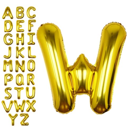 Image of 40 Inch Gold Letter W Balloon Big Foil Helium Letter Balloons A-Z | Giant Large Mylar Party Balloon for Birthday Party Decorations