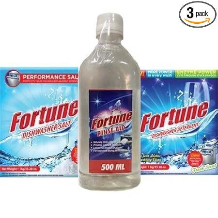 FORTUNE DISHWASHER STARTER COMBO - Dishwasher Detergent 1kg (Pack of 1), Salt 1kg (Pack of 1) & Rinse Aid 500ml (Pack of 1)