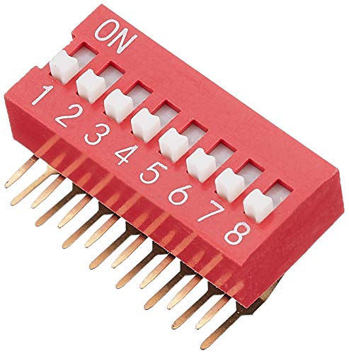 DeLock Dip - Conmutador Deslizante (8 dígitos, 2,54 mm, 10 Unidades), Color Rojo