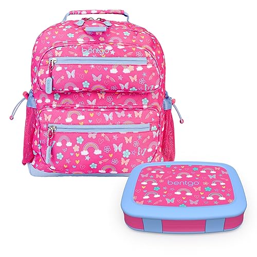 Bentgo® Kids 14” Backpack Set With Kids Prints Lunch Box (Rainbows and Butterflies)