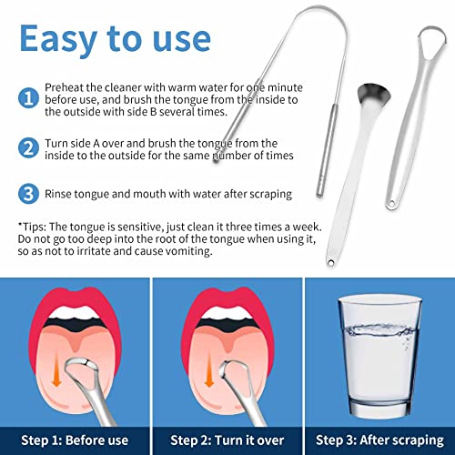 Tongue Scraper (3 Pack), Bad Breath Treatment Tongue Scraper For Adults, Medical Grade 100% Stainless Steel For Oral Care, Easy To Use Tongue Cleaner With Travel Case #TOP3