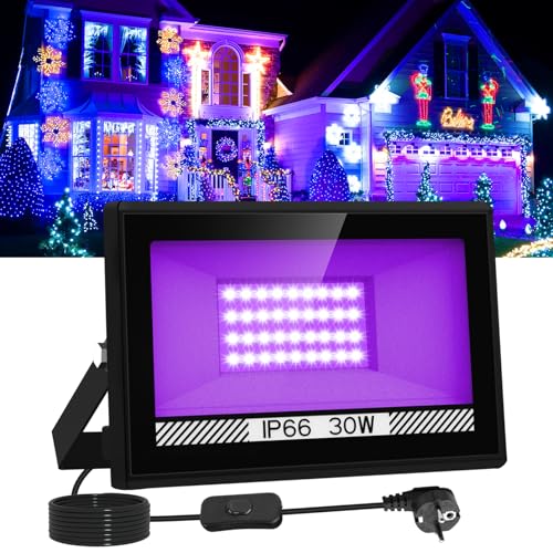 LED Schwarzlicht Strahler, T-SUNUS 30W LED Strahler UV Party mit Stecker 400-405NM IP66 Wasserdicht UV Schwarzlicht Fluter Outdoor für Disco Party Deko Halloween
