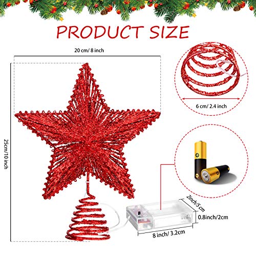 Aoriher 20 Light 10 Inches Christmas Star Tree Toppers Battery Operated Tree Topper With 20 Mini Led Lights For Christmas Holiday Seasonal Decoration (Red) #TOP3