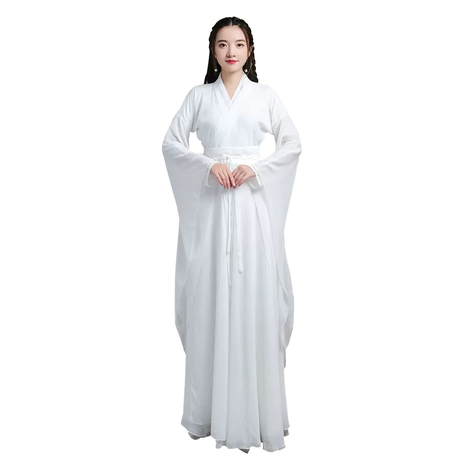 HYCLAM hanfu Women's Hanfu Skirt Chinese Style Student Classical Dance Costume White Flowing Fairy Dress (Color : White, Size : XXL)