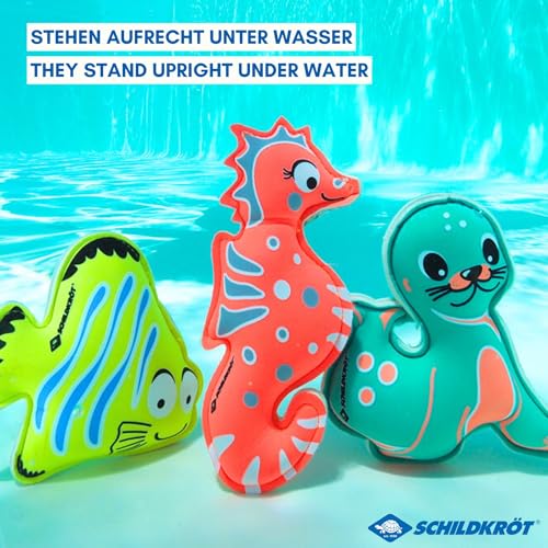 Schildkröt Neopren Tauchtiere, 3er Set Diving Animals bestehend aus 1 Seelöwe, 1 Seepferdchen, 1 Fisch, perfekt für das Ausdauertraining im Wasser