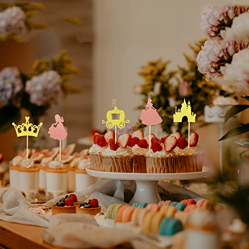 Arthsdite Pack Of 40 Pre-Assembled Princess Cupcake Toppers Crown Castle Girl Cupcake Toppers Birthday Fruits Picks For Princess Theme Party Decoration #TOP6