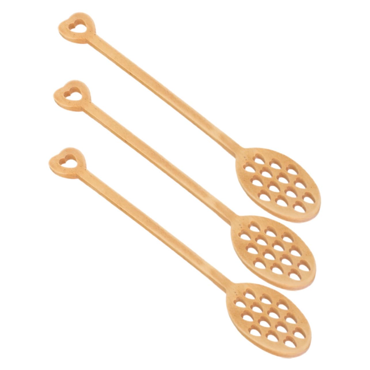 LABRIMP 3pcs Wooden Honey Dipper Sticks Heart Shaped Portable Honey Stirrer for Coffee Milk Tea Jam Charming Kitchen Utensils for Daily Use and Wedding Parties