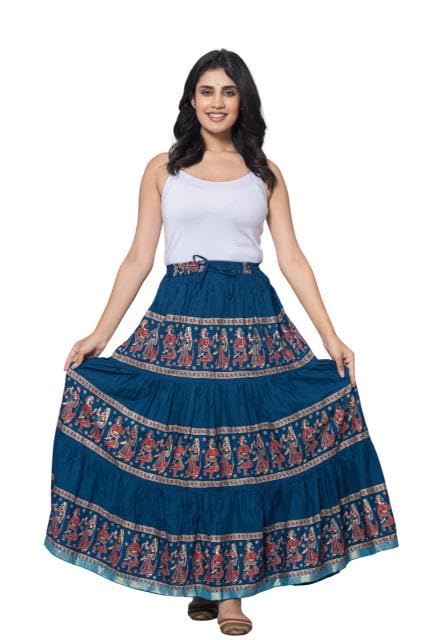 Women’s Cotton Printed Long Skirt | Ethnic Folk Print Tiered Maxi Skirt for Women | Elastic Waist Flared Boho Skirt | Traditional Casual for Women-picture-23