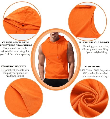 Image of Babioboa Men's Workout Hooded Tank Tops Sleeveless Gym Hoodies Bodybuilding Muscle Cut Off T-Shirts