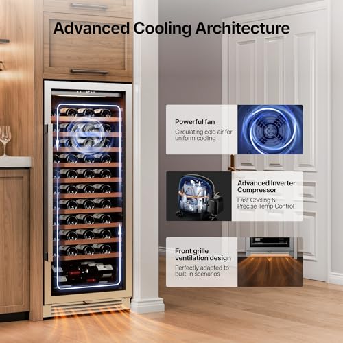 Image of Ca'Lefort 24 Inch Wine Fridge, 90 Bottle Built-In Wine Cooler | 55-Inch Tall Wine Cellar, Quiet Inverter Compressor, Precise 40-65F Temperature Control, Glide-Out Shelves & Storage Drawer
