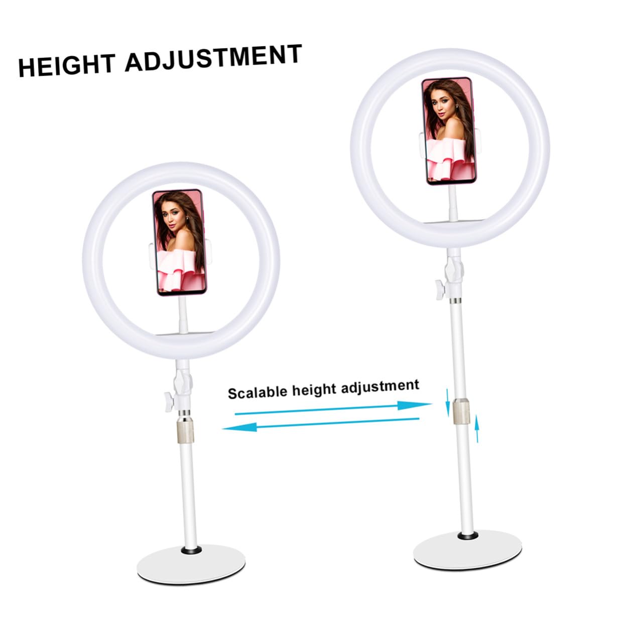 Hemobllo Luce Selfie LED Bianca per Telefono Supporto Regolabile da 10 Pollici, Braccio Rotante in Ferro e Plastica, per Make-up e Video, Cavo USB Risparmio Energetico