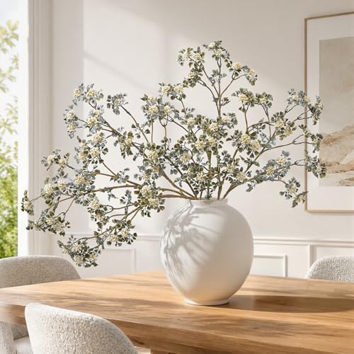 FancyPlus 5 Pcs 23.62 Inch Spring White Faux Berry Stems Realistic Sedum Branches Artificial Flowers Picks for Wedding Holiday Seasonal Farmhouse Vase Mantel Harvest DIY Home Decor
