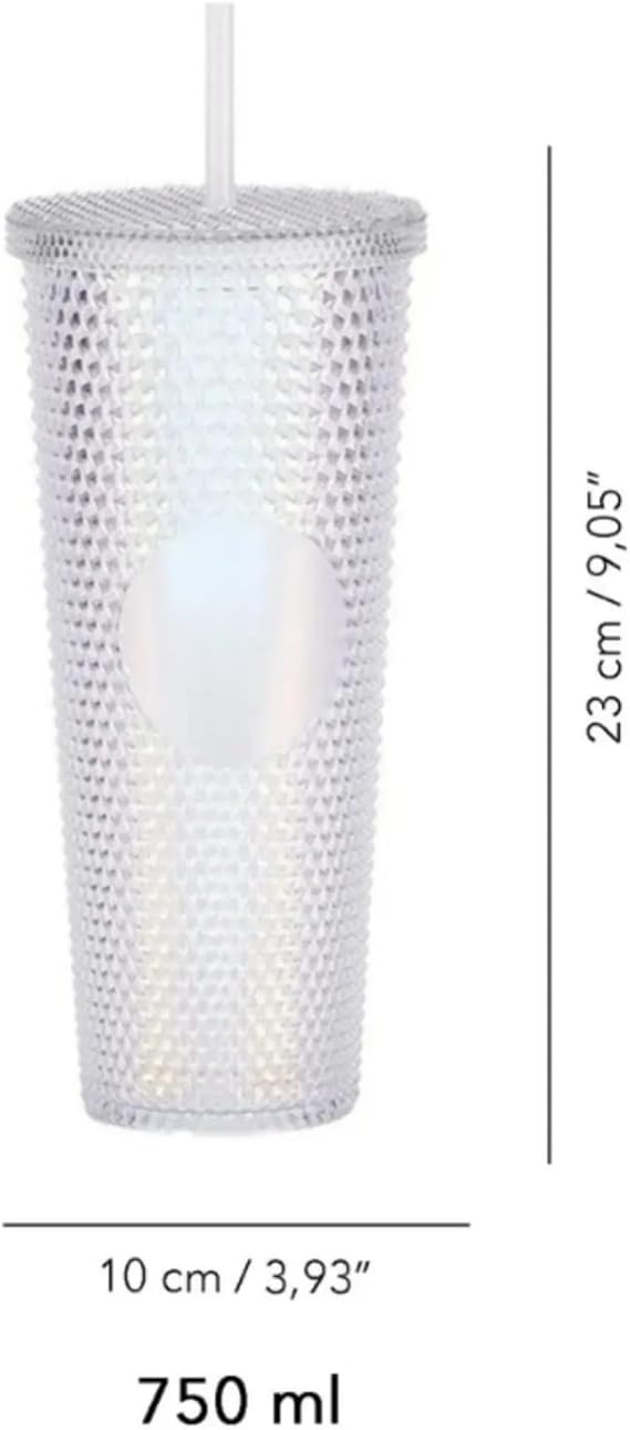 750 ml Kapaklı ve Pipetli Soğuk İçecek Bardağı – Mor Kristal Desenli Seyahat Kupası, Termal Yapı, Buzlu Doku, Buzlu Kahve Smoothie Bardak Taşınabilir Yazlık Plastik Bardak (Beyaz)