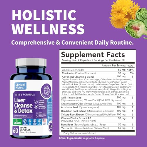 28-in-1 Liver Cleanse with Milk Thistle, Artichoke & Apple Cider Vinegar - Liver Cleanse Detox & Repair Heath Formula Liver Support Supplement 60 Vegan Capsules - Image 5