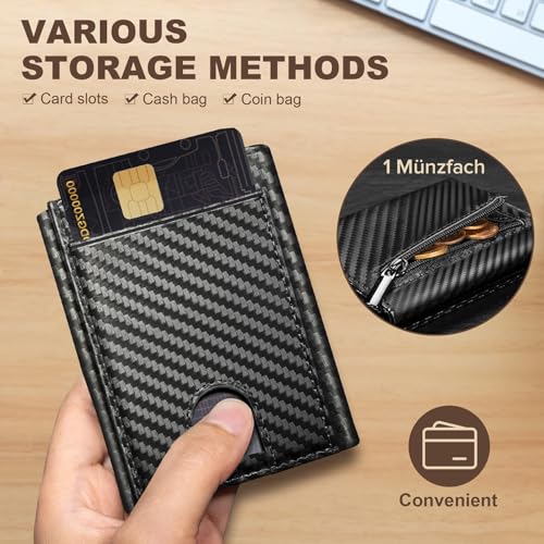 Trifold Wallet for Men - Real Leather Wallet with ID Window, RFID Protection, Coin Pocket & Card Slots - Premium Leather Wallet for Men (Carbon Fiber, Black)3
