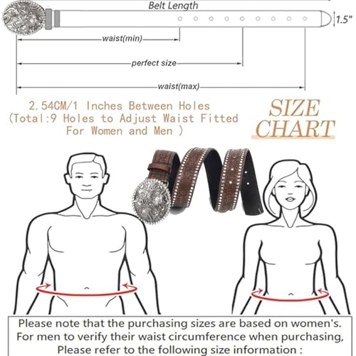 UTOWO Women Western-Cowboy-Belt with Diamond Flower-Buckle Rhinestone Cowgirl Belt Carved Pattern PU-Leather Belt for Jeans2