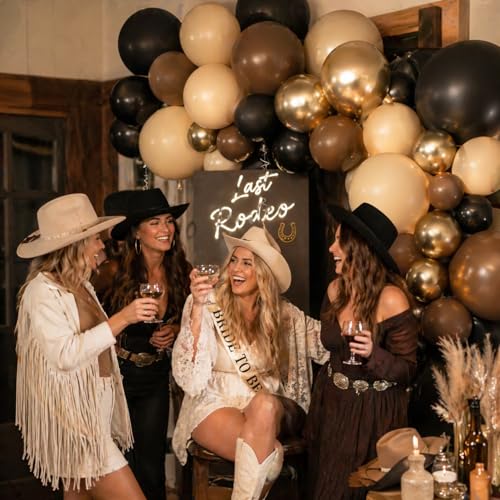 Image of Brown Black Gold Balloons, 12 Inch Neutral Brown Tan Nude Black Beige Ivory Latex Balloons with Metallic Gold Balloon for Graduation Cowboy Western First Rodeo Wild West Country Farm Boho Baby Shower