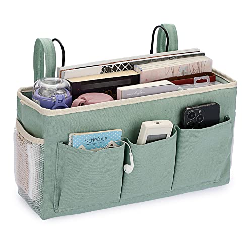 IGNPION Canvas Bedside Hanging Storage Baskets Bed Organiser Caddy Green