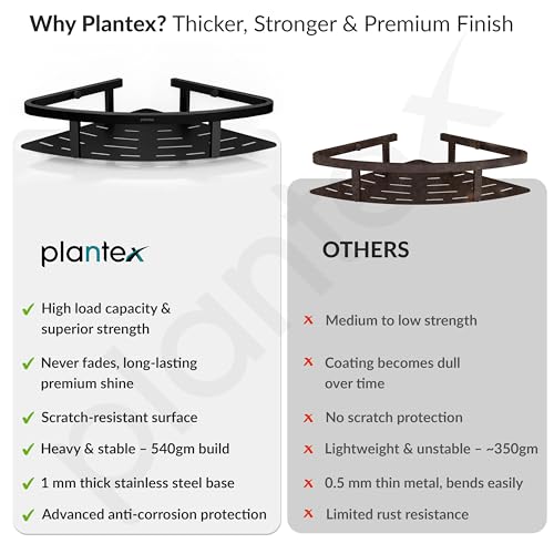 Image of Plantex Corner Shelf for Bathroom Wall /304 Grade Stainless Steel Bathroom Corner Shelf Rack /Bathroom Racks and Shelves /Multipurpose Bathroom Accessories Set- Pack of 2 (Black,9x9 Inches)
