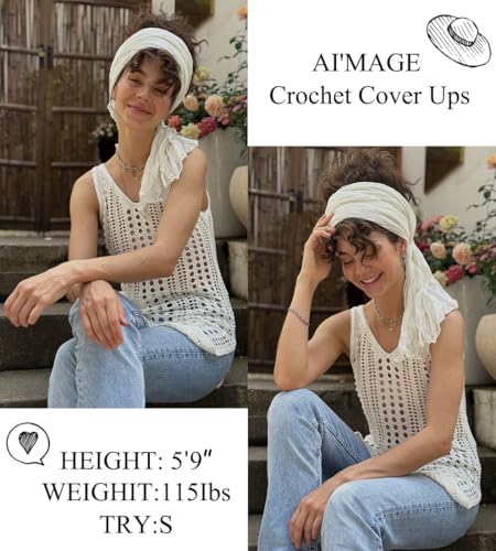 AI'MAGE Womens Crochet Swimsuit Cover Ups Beach Hollow Out Tank Coverup Dress Slit Bikini Bathing Suit Cover Up S-XXL2