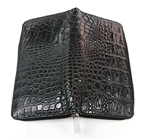 Julie Genuine Crocodile Alligator Backbone Skin Leather Zip Checkbook Black Wallet4