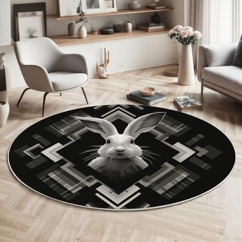 Tapis rond antidérapant et lavable en machine style rétro - 3