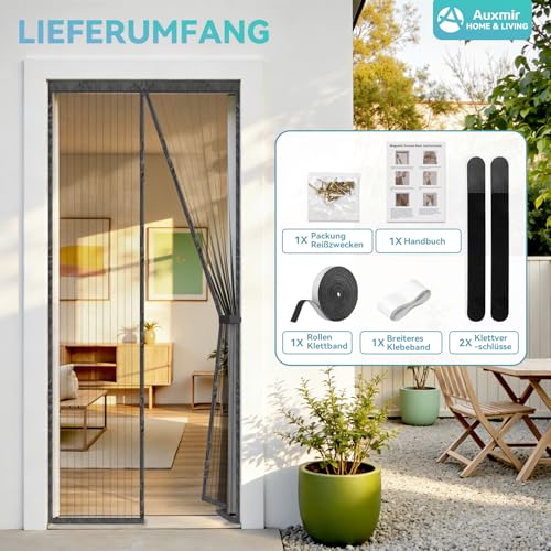 Auxmir Fliegengitter Balkontür Magnet 100x220cm, Prime Insektenschutz Balkontür, Extra Stärkere Magnete Fliegengitter Tür, Verdickt Magnetvorhang ohne Bohren für Balkon Kellertür Terrassentür, Schwarz