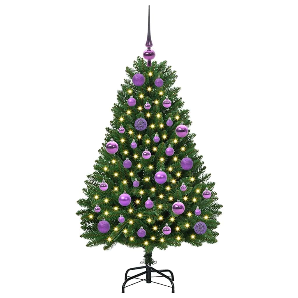 Árbol De Navidad Artificial Verde 120 Cm PVC y Metal con Luces LED Integradas, Diseño Cónico Moderno, Montaje Fácil, Reutilizable, Decoración para Interior y Exterior, Christmas Tree, 3395673