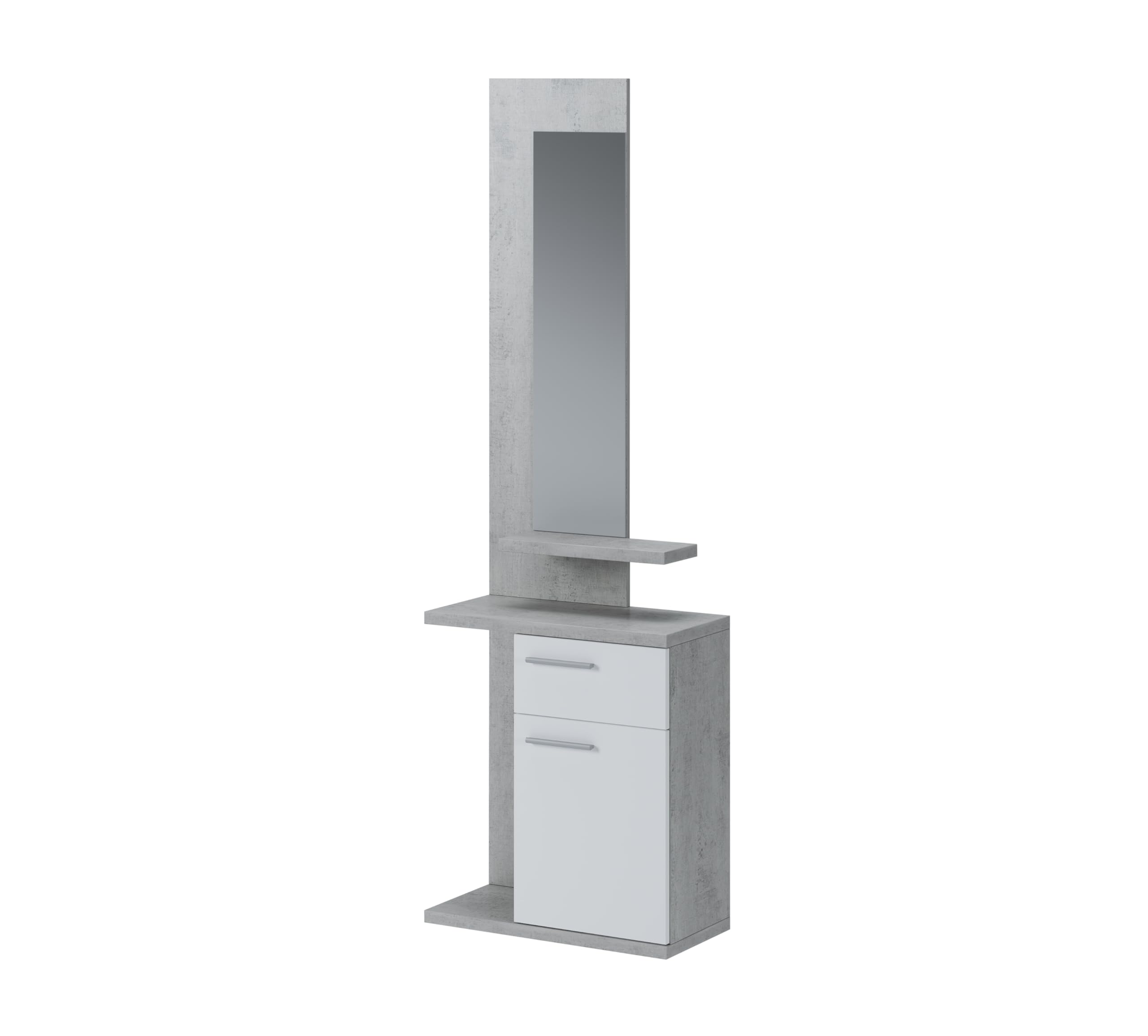 Mobile Nauplia Mobiletto Da Ingresso Con Vani Mensola e Specchio Arredo Arredamento Sala 60.5 x 186 x 28 cm Colore Bianco e Grigio Cemento