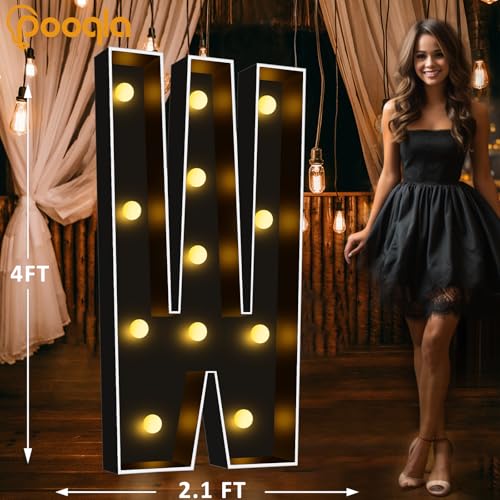 Image of Pooqla 4FT Marquee Light Up Letters, Black Large Letter W Party Decorations | LED Marquee Letters 4 Feet Tall, Black Giant Mosaic Letters Gift for Boys Men Birthday Anniversary Wedding Decoration