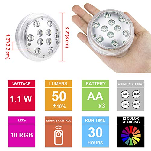 Pack de 2 luces LED subacuáticas de 12 colores con ventosa potente 7