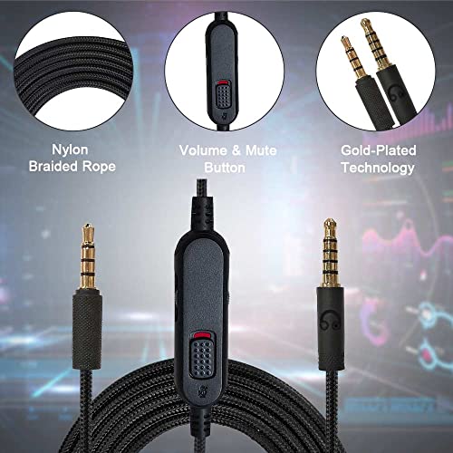 QJYTH Replacement Cord Compatible with Logitech G Pro X 2 / G Pro X/GPro / G433 / G233 Headphones, Inline Mute and Volume Control Audio Cable Wire Compatible with PS5/PS4 Controller (6.5 Feet)