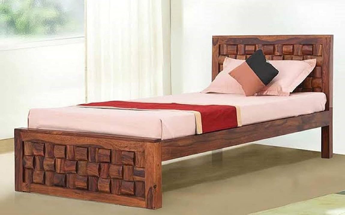 AADITYA WOODS Solid Sheesham Wood Single Bed Cot Without Storage | Single Size Bed for Bedroom | Multipurpose Use Bed- Honey Teak 12