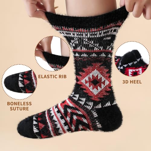 Image of ICEIVY 5 Pair Fuzzy Cozy Socks for Women - Warm Comfy Soft Casual Home Sleep Winter Wool Socks - Gifts for Women