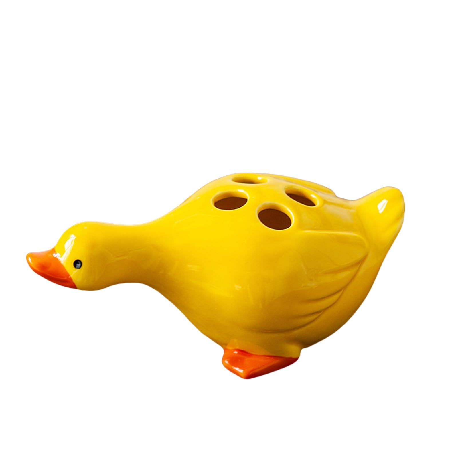 Cute Ceramic Duck Toothbrush Holder, Cartoon Duck Toothbrush Stand, Creative Small Duck Toothbrush Holder with 4 Hole, Animal Tooth Brush Stand, Bathroom Countertop Accessories(Yellow)