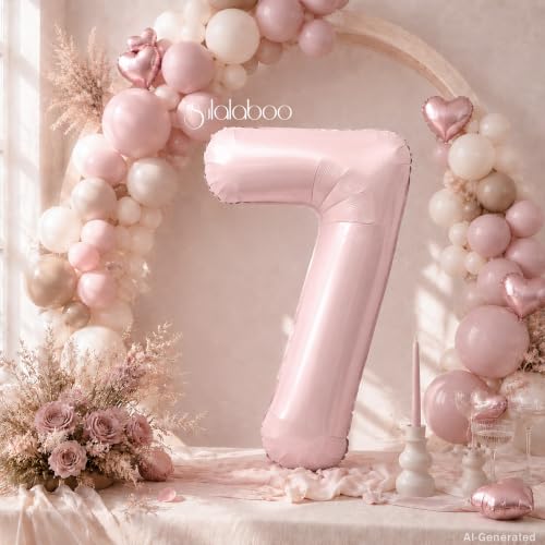 Image of 40 Inch Light Pink Number 7 Foil Big 0-9 Giant Digital Balloon | 7th for Birthday Anniversary Graduation Decorations