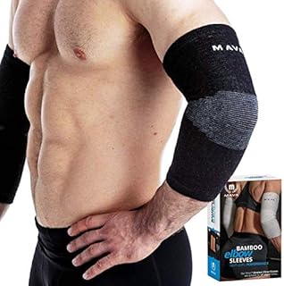 Mava Sports Bamboo Elbow Brace Compression Support Sleeve for Tendonitis, Tennis, Golf Elbow Treatment - Reduce Elbow Joint Pain (Black, Large)