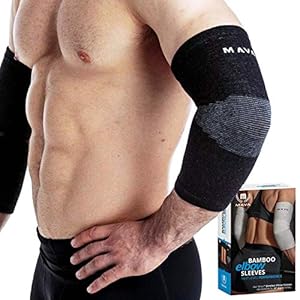 Mava Sports Elbow Sleeve Weightlifting Bamboo Elbow Brace Compression Support Sleeve for Tendonitis, Tennis, Golf Elbow Treatment – Reduce Elbow Joint Pain