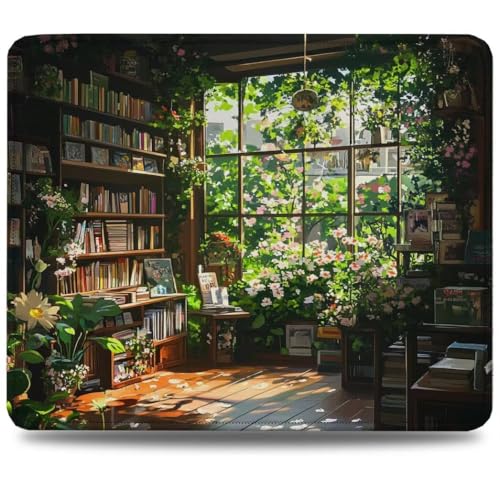 Tappetino Mouse 32x26 cm, Tappetino Scrivania, Bordi Cuciti Anti-Sfilacciamento, Impermeabile e Antiscivolo, Portatile Mouse Pad per PC, Laptop Migliora la Precisione e la Velocità Libro Pianta 0d-898