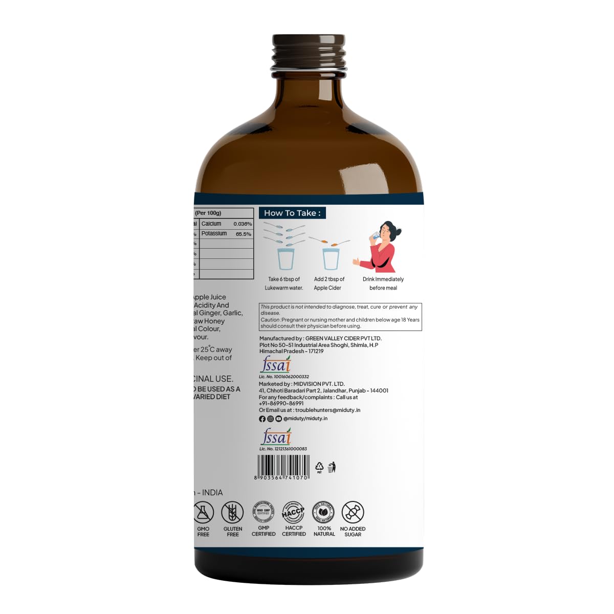 Miduty Raw & Unfiltered Apple Cider Vinegar - Forest Raw Honey - Lemon - Ginger - Garlic - Enriched with Minerals - Promotes Weight Loss - from Himalayan Apples - Glass Bottle - 500 ml - Image 2 thumbnail