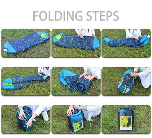 Acecamp Glow In The Dark Mummy Sleeping Bag For Kids And Youth, Temperature Rating 30°F/-1°C, Water-Resistant For Camping, Hiking, And Slumber Party (Blue, Kid's) #TOP2